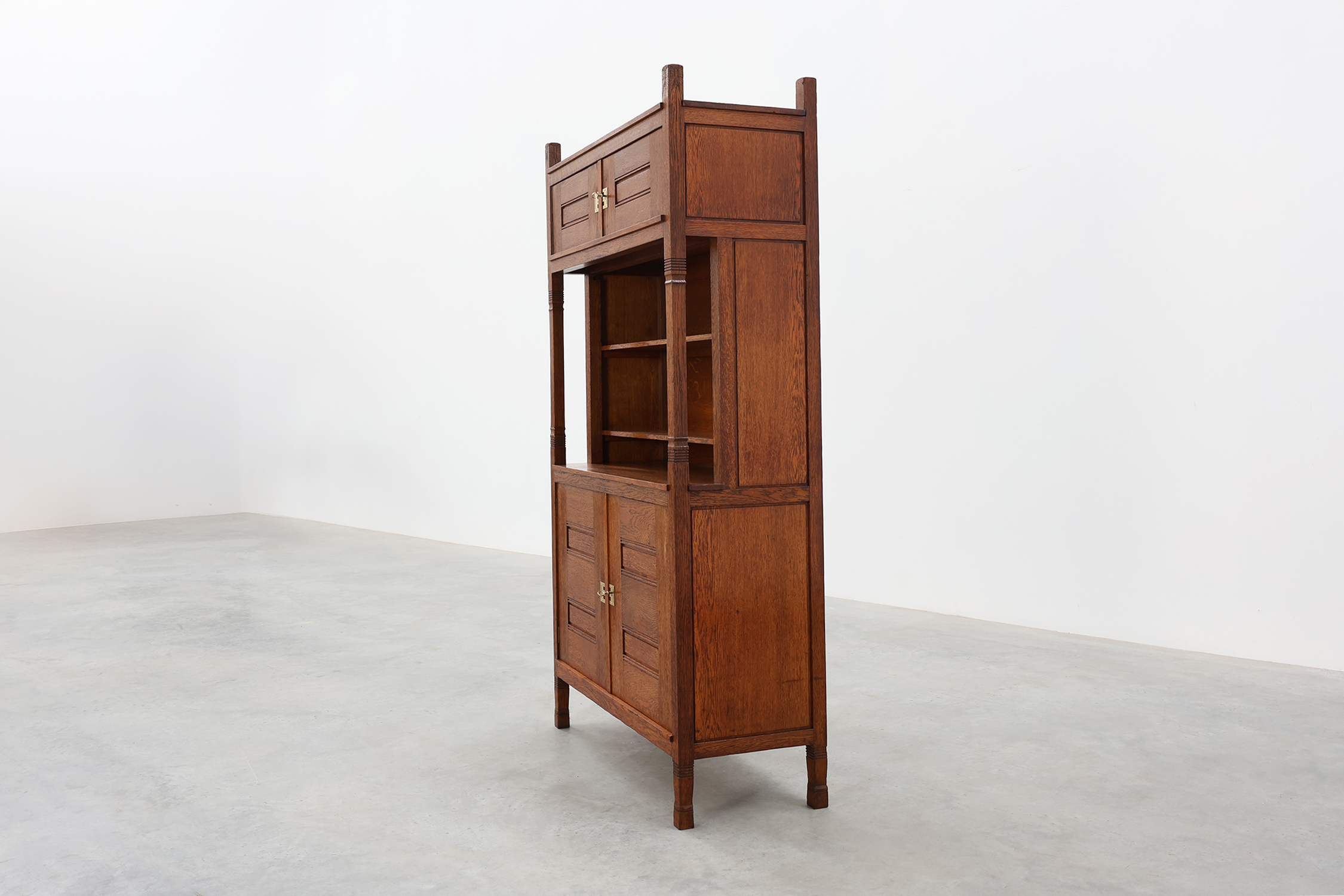 Jugendstil oak cabinet with open shelf section, Netherlands ca. 1900thumbnail